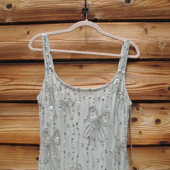 MAC DUGGAL 94129 Green Beaded Mesh Scoop Neck Fitted Gown With Bows - Picture 7 of 13